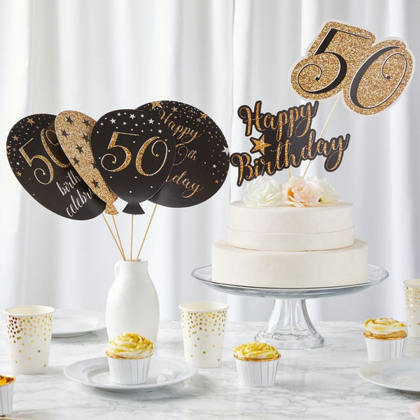 Black & Gold Party Centerpiece Stick Table Toppers